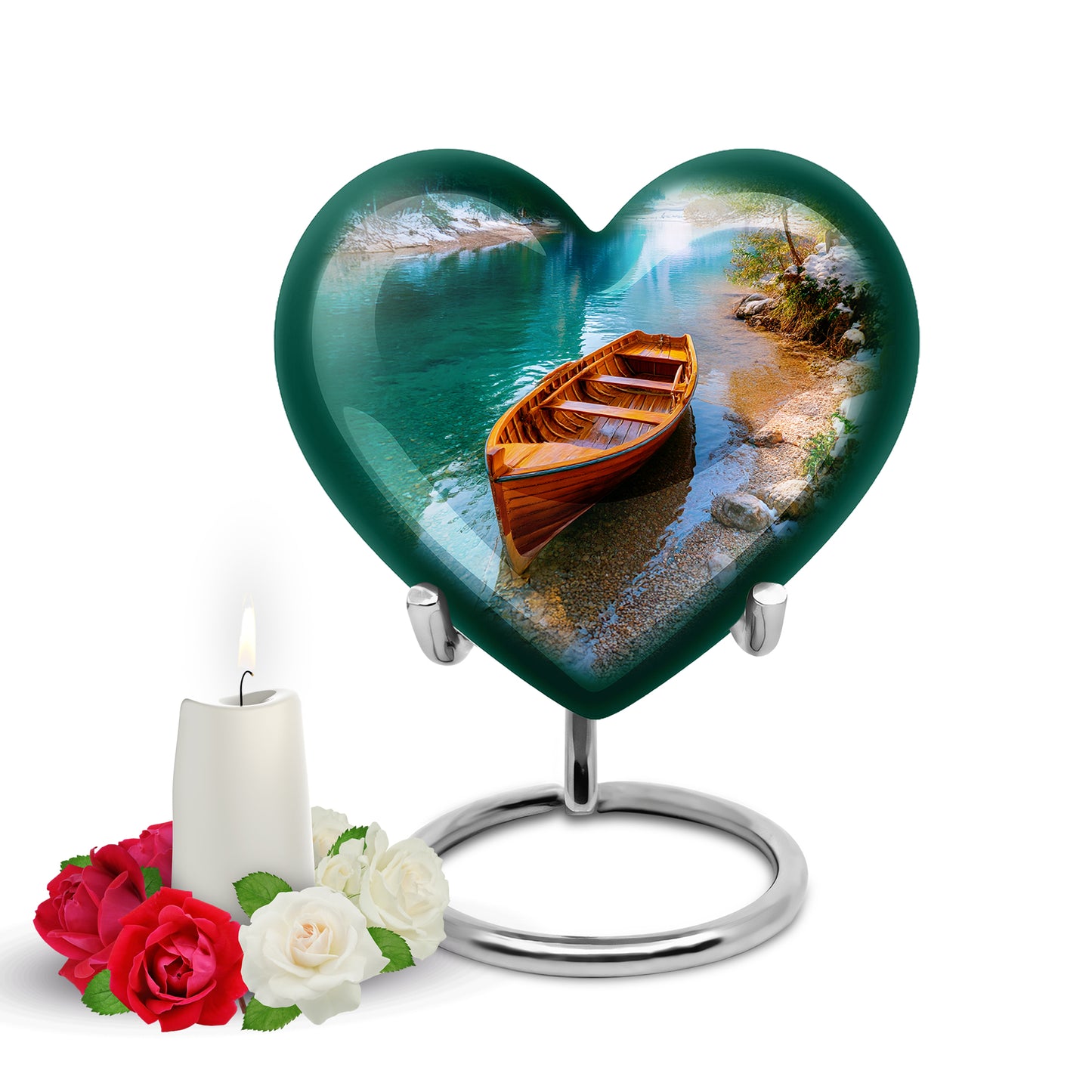 Resplendent Teal Boat Cremation Urn for Ashes - 10-inch, 200 cu in - Yatskia