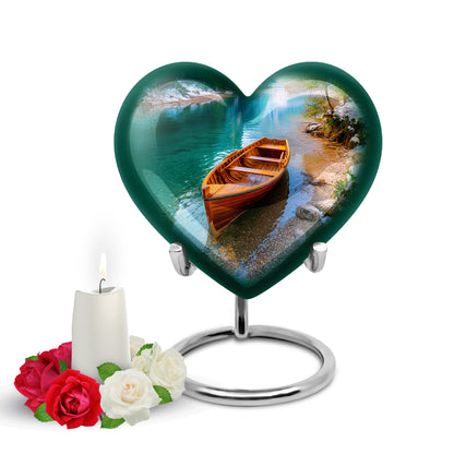 Resplendent Teal Boat Cremation Urn for Ashes - 10-inch, 200 cu in - Yatskia