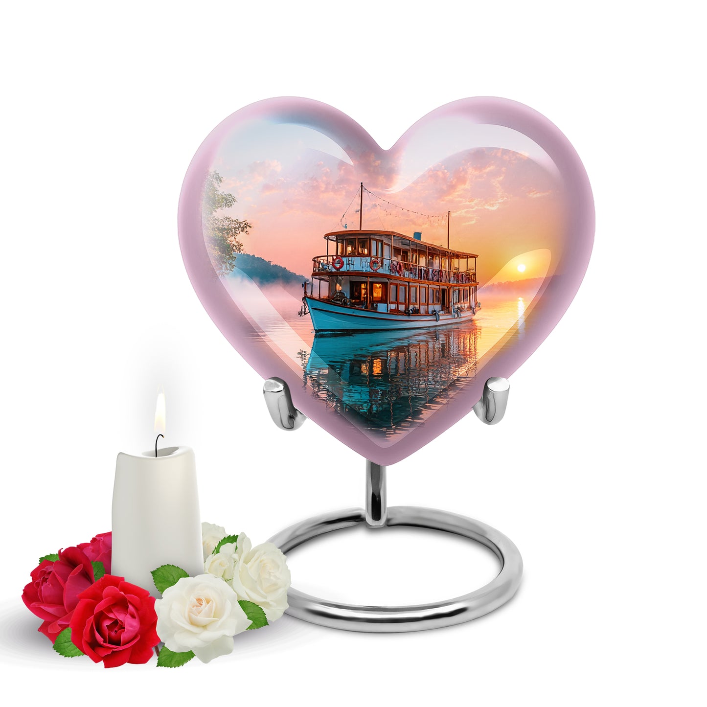 Personalized Red Steadfast Boat Cremation Urns for Human Ashes - 10-inch, 200 cu in - Yatskia