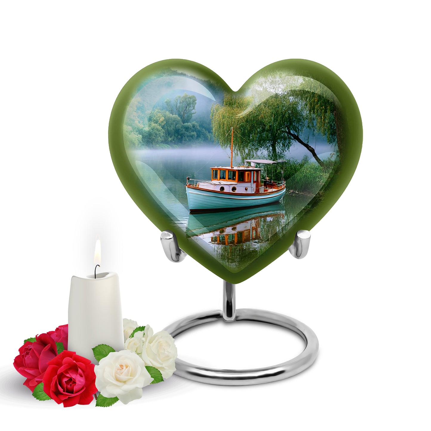 Resplendent Teal Boat Cremation Urn for Ashes - 10-inch, 200 cu in - Yatskia