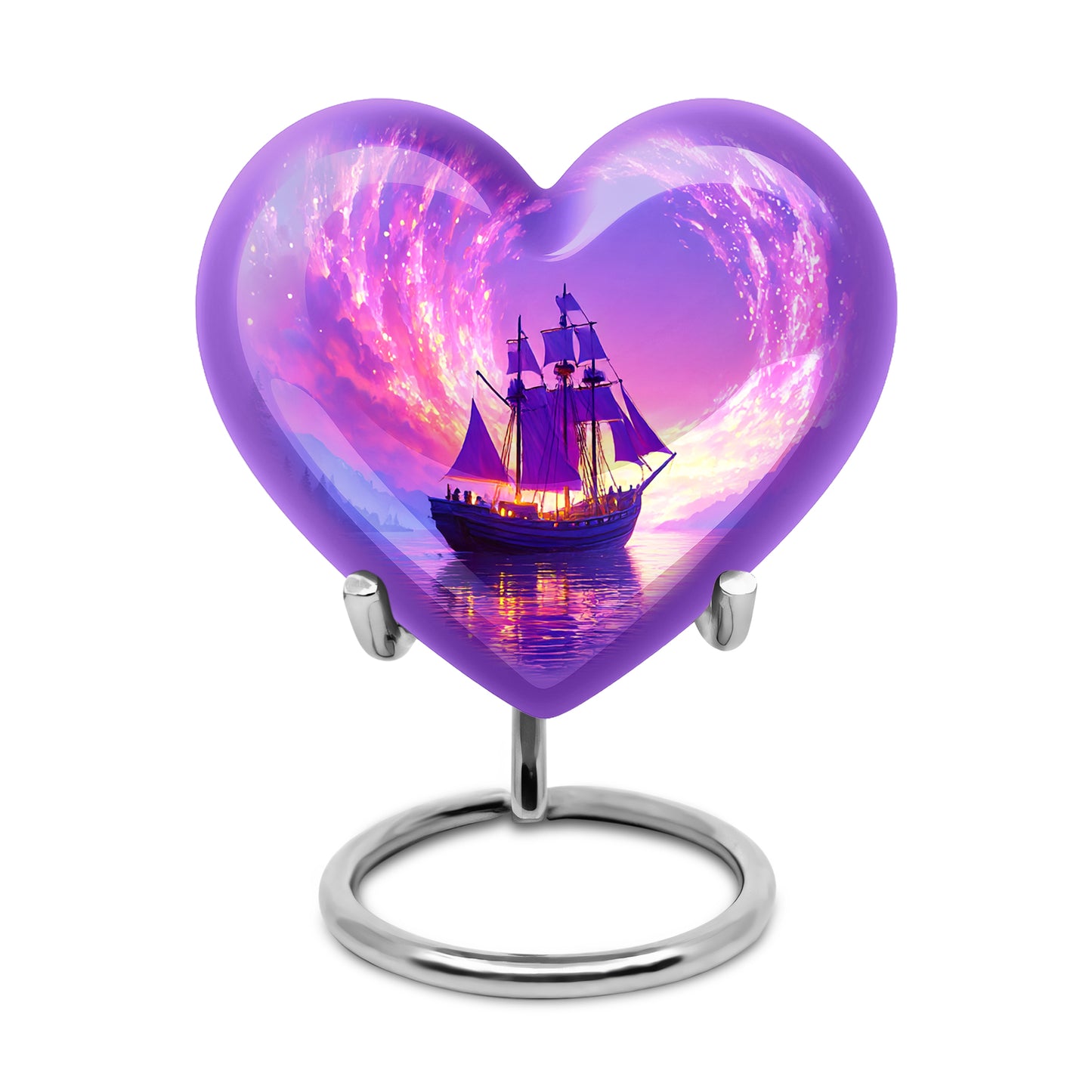 Purple Sacred Boat Cremation Urns for Human Ashes - 10-inch, 200 cu in - Yatskia