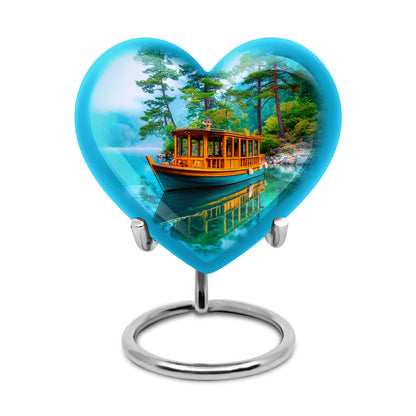 Teal Boat Remembrance Cremation Urns for Human Ashes - 10-inch, 200 cu in - Yatskia
