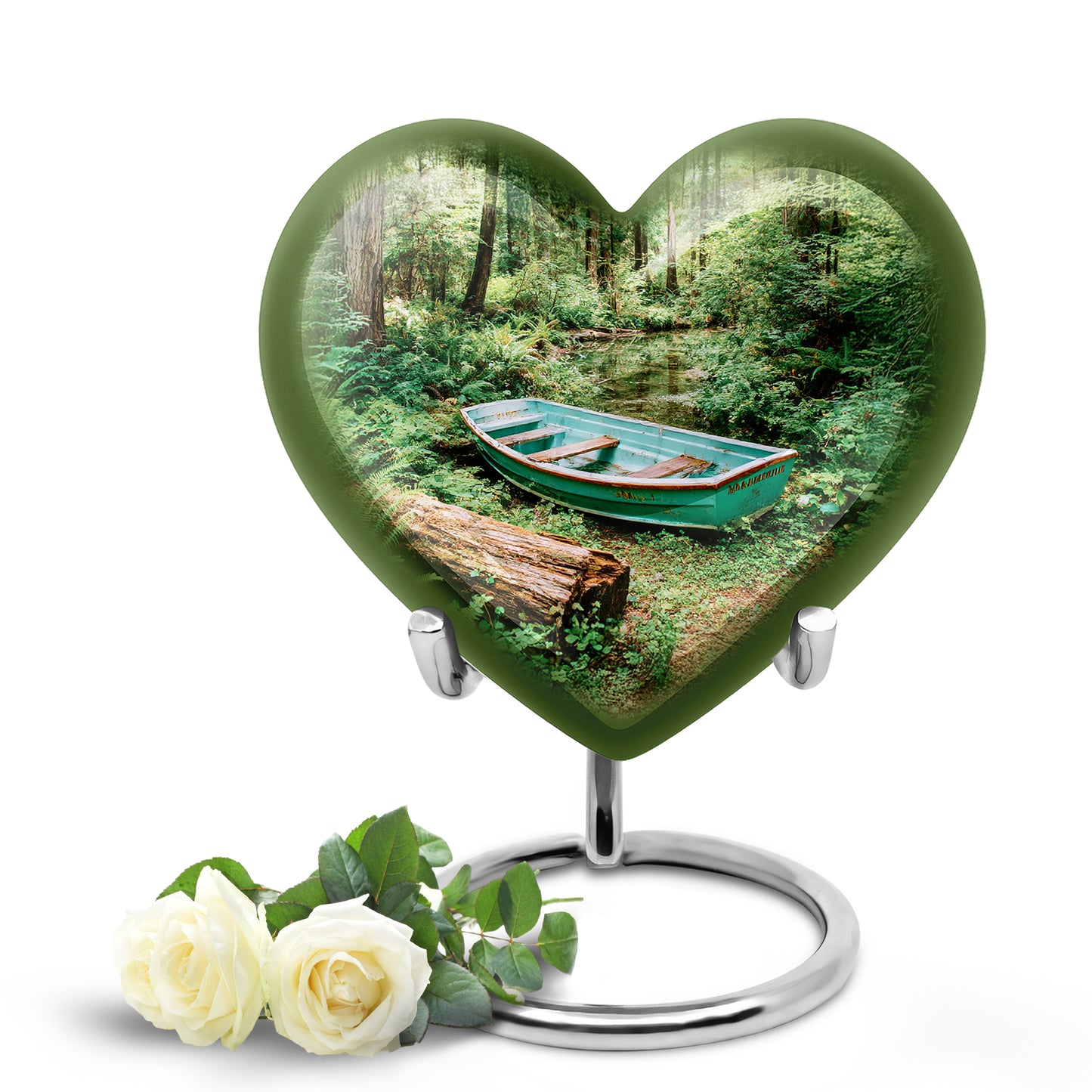 Dignified Green Boat Cremation Urn for Ashes - 10-inch, 200 cu in - Yatskia