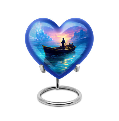 Blue Boat Cremation Urns - Enduring Farewell 10-inch, 200 cu in - Yatskia