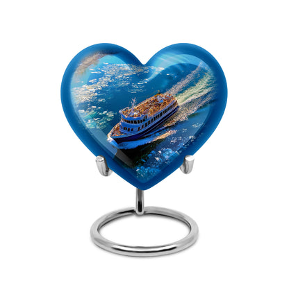 Blue Boat Memorial Cremation Urns for Human Ashes - 10-inch, 200 cu in - Yatskia