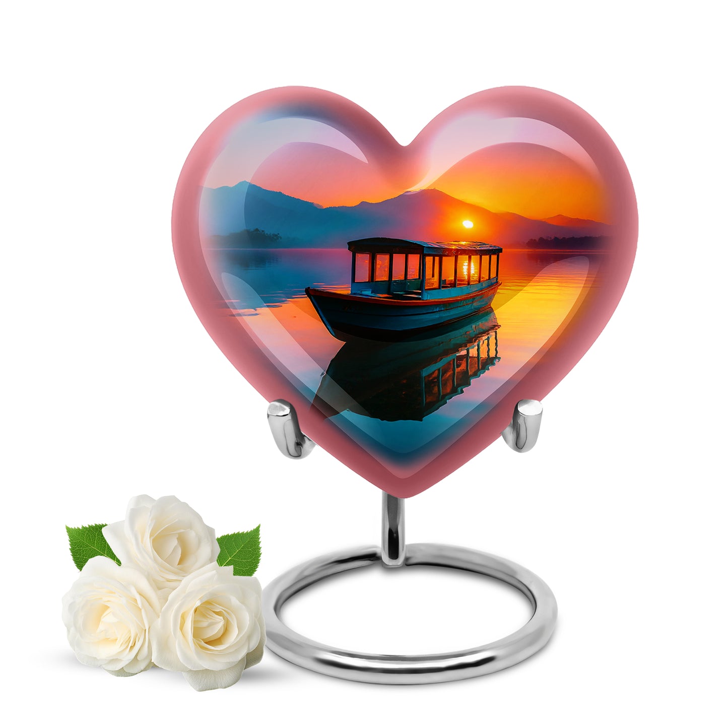 Red Serene Boat Memorial Urn for Ashes - 10-inch, 200 cu in - Yatskia