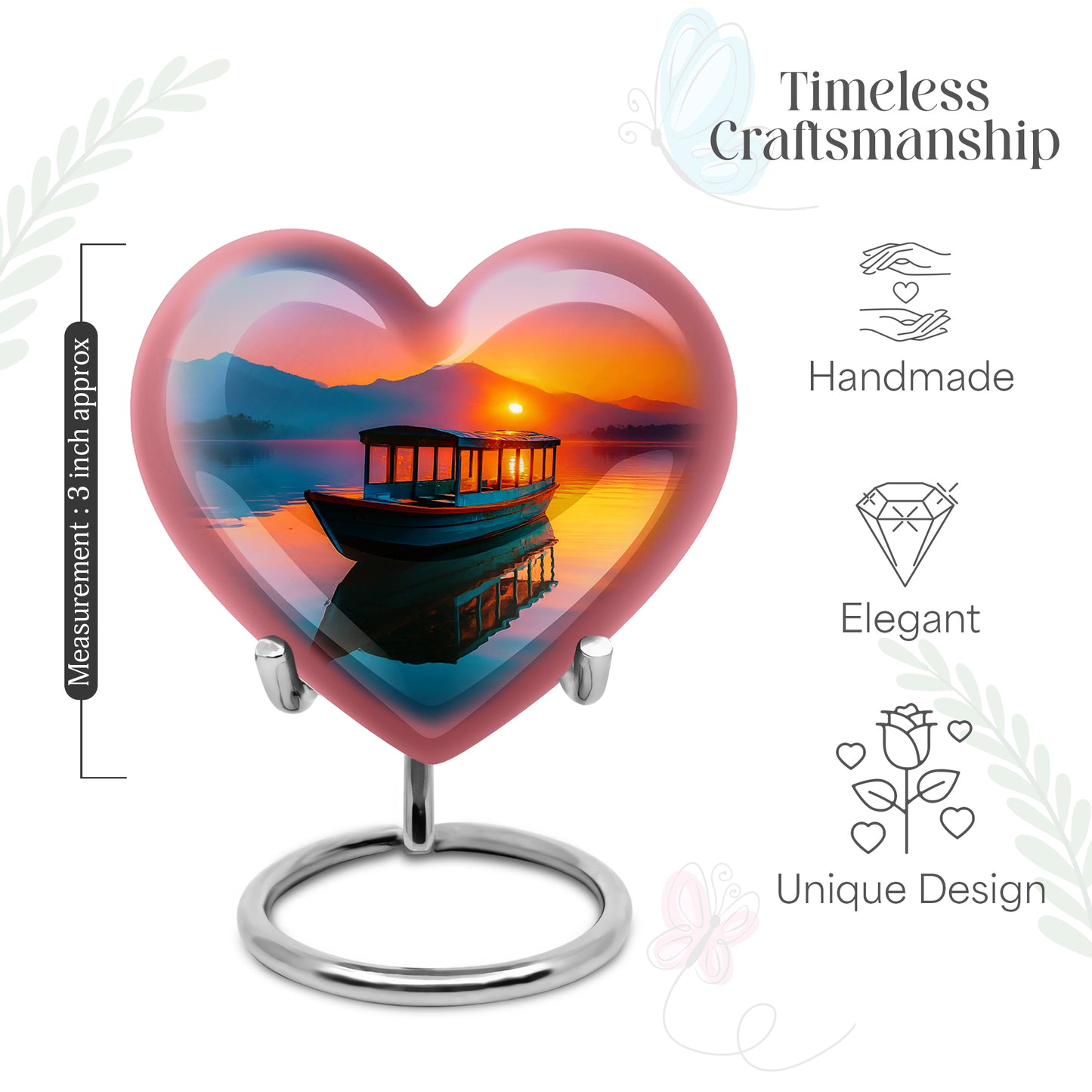 Cherry Red Boat Cremation Urn front view showing detailed design - compassionate heart-boat combination with gentle curves - mini keepsake memorial for portion of cremation ashes