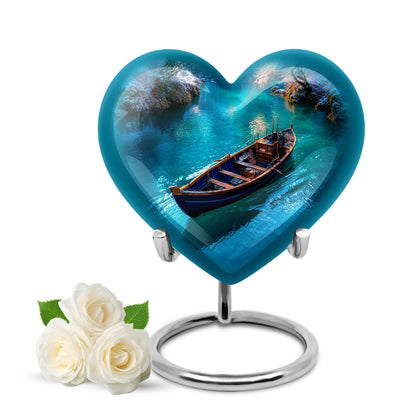 Blue Boat Cremation Urns - Imperial Keepsake 10-inch, 200 cu in - Yatskia