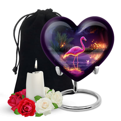 Grape Purple Flamingo Cremation Urn detail view - compassionate heart-flamingo combination with gentle curves - full-size 10 inch 200 cubic inch adult cremation urn