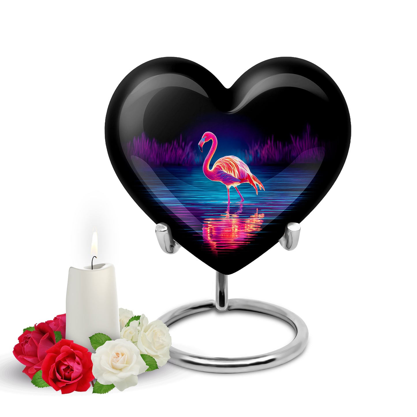 Personalized Black Steadfast Flamingo Cremation Urns for Human Ashes - 10-inch, 200 cu in - Yatskia