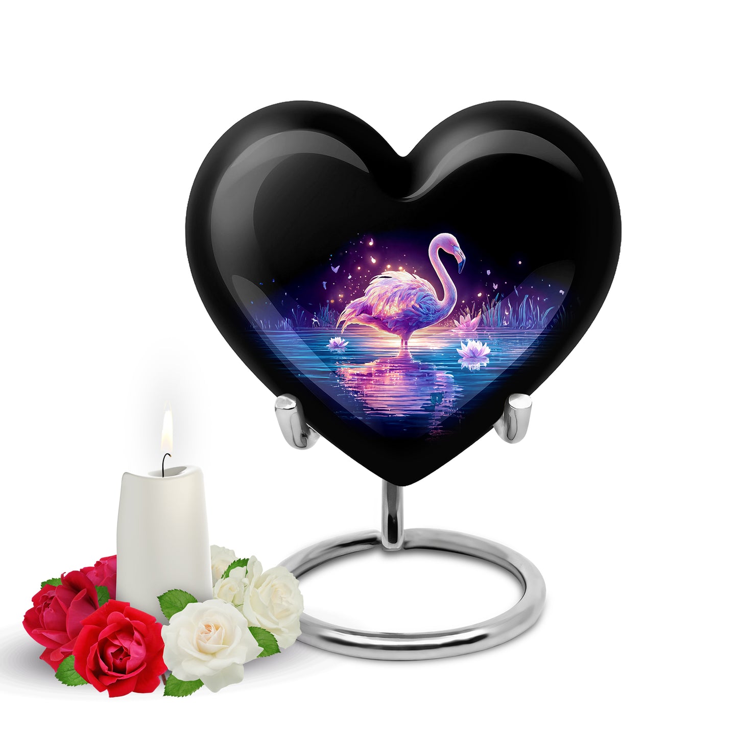 Black Breathtaking Flamingo Memorial Urn for Ashes - 10-inch, 200 cu in - Yatskia