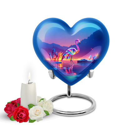 Personalized Blue Revered Flamingo Cremation Urns for Human Ashes - 10-inch, 200 cu in - Yatskia