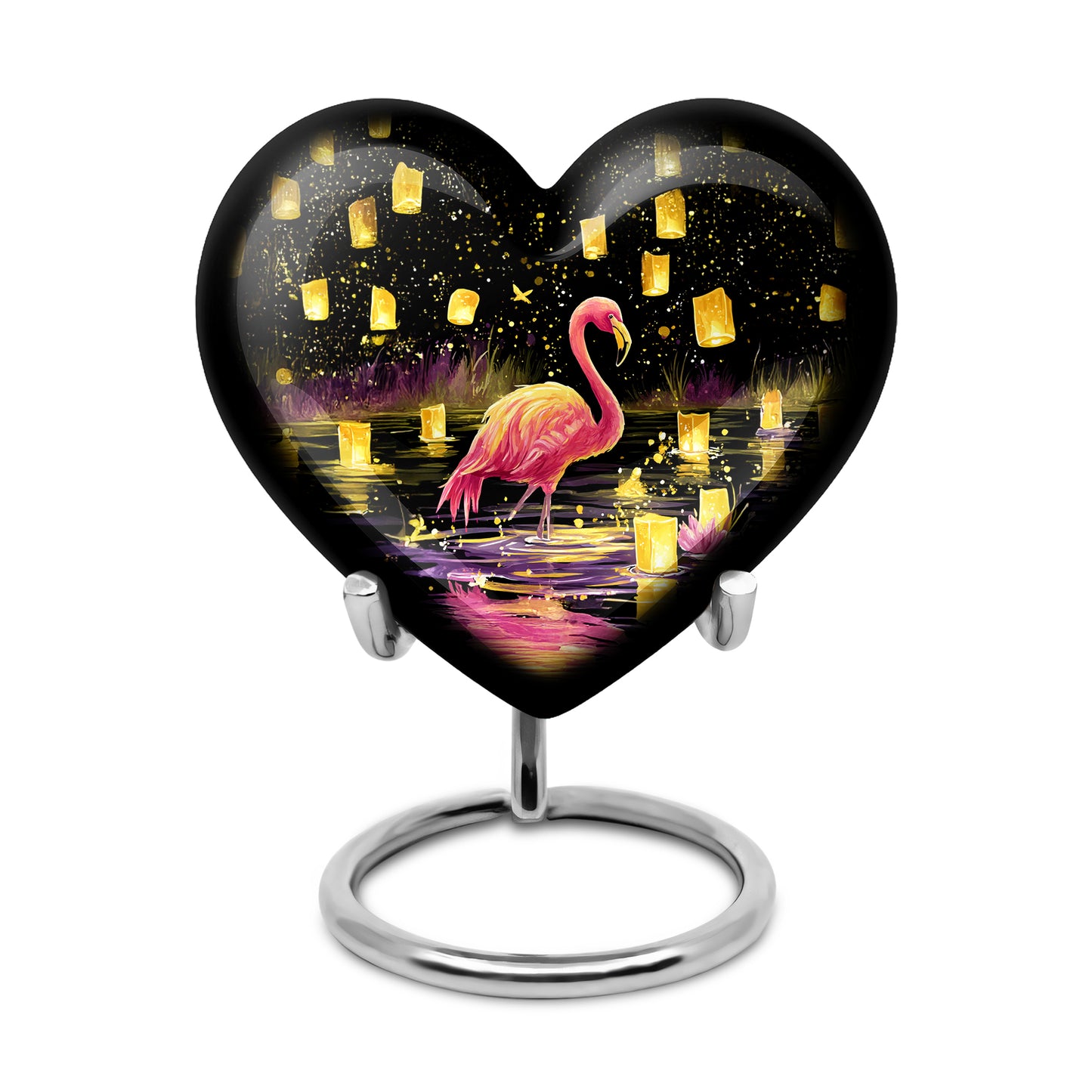 Black Treasured Flamingo Cremation Urns for Human Ashes - 10-inch, 200 cu in - Yatskia
