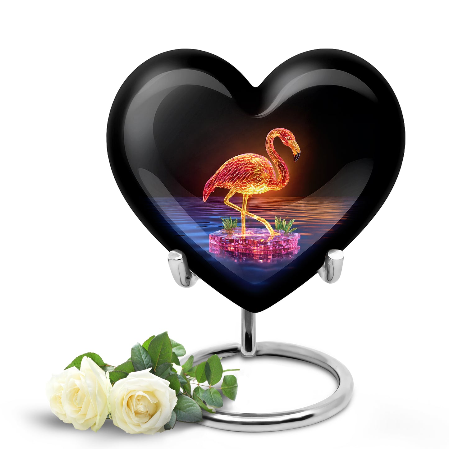 Personalized Black Sovereign Flamingo Cremation Urns for Human Ashes - 10-inch, 200 cu in - Yatskia
