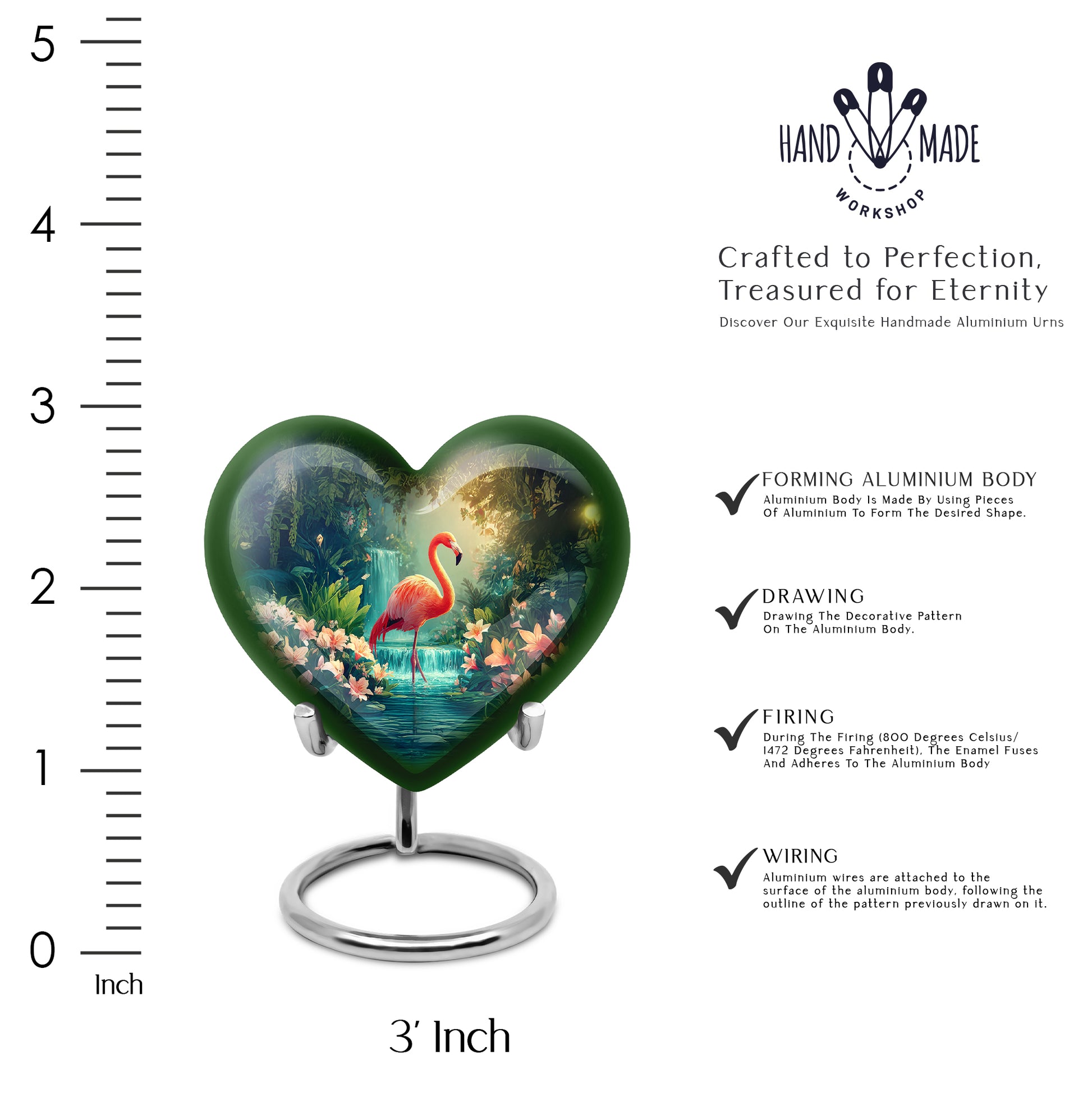 Bright Blue Flamingo Cremation Urn front view showing detailed design - compassionate heart-flamingo combination with gentle curves - mini keepsake memorial for portion of cremation ashes
