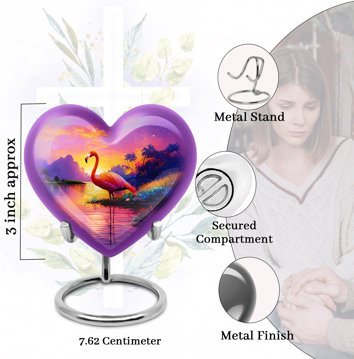 Petal Pink Flamingo Cremation Urn front view showing detailed design - compassionate heart-flamingo combination with gentle curves - mini keepsake memorial for portion of cremation ashes