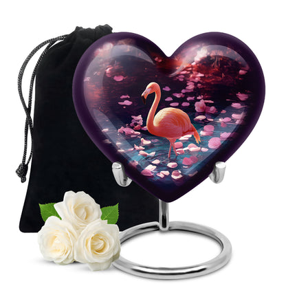 Grape Purple Flamingo Cremation Urn detail view - compassionate heart-flamingo combination with gentle curves - full-size 10 inch 200 cubic inch adult cremation urn