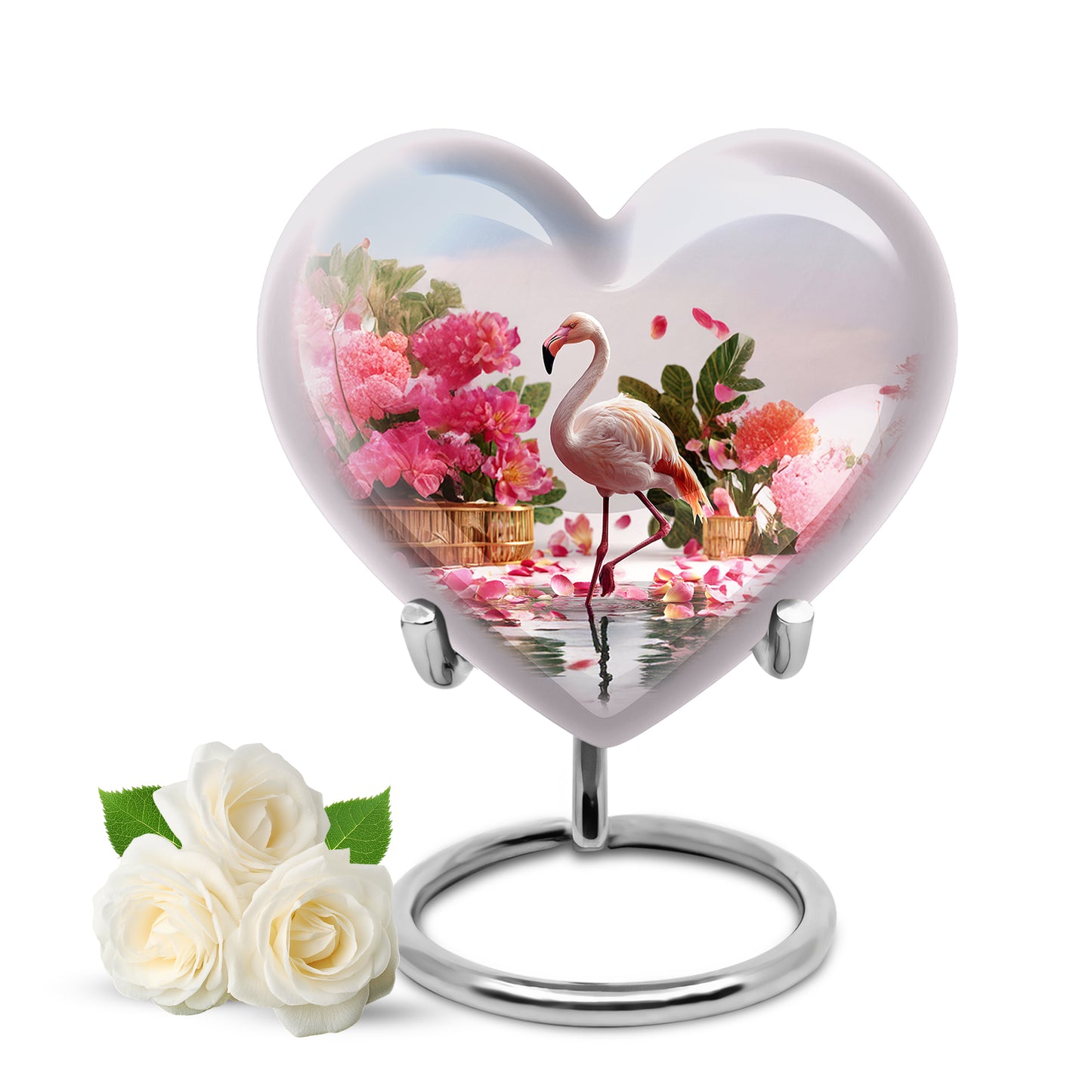 Personalized Silver Revered Flamingo Cremation Urns for Human Ashes - 10-inch, 200 cu in - Yatskia