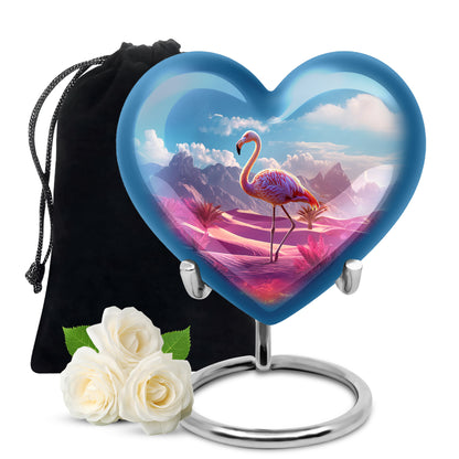 Azure Flamingo Cremation Urn detail view - heart-shaped flamingo design symbolizing eternal love - full-size 10 inch 200 cubic inch adult cremation urn