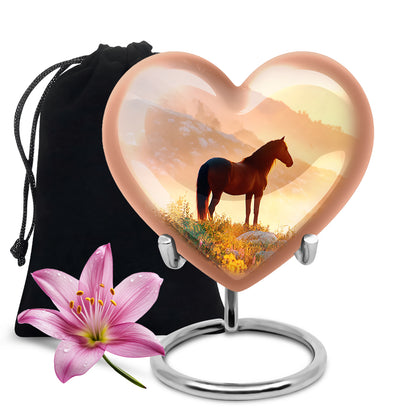 Warm Gold Horse Cremation Urn detail view - compassionate heart-horse combination with gentle curves - full-size 10 inch 200 cubic inch adult cremation urn