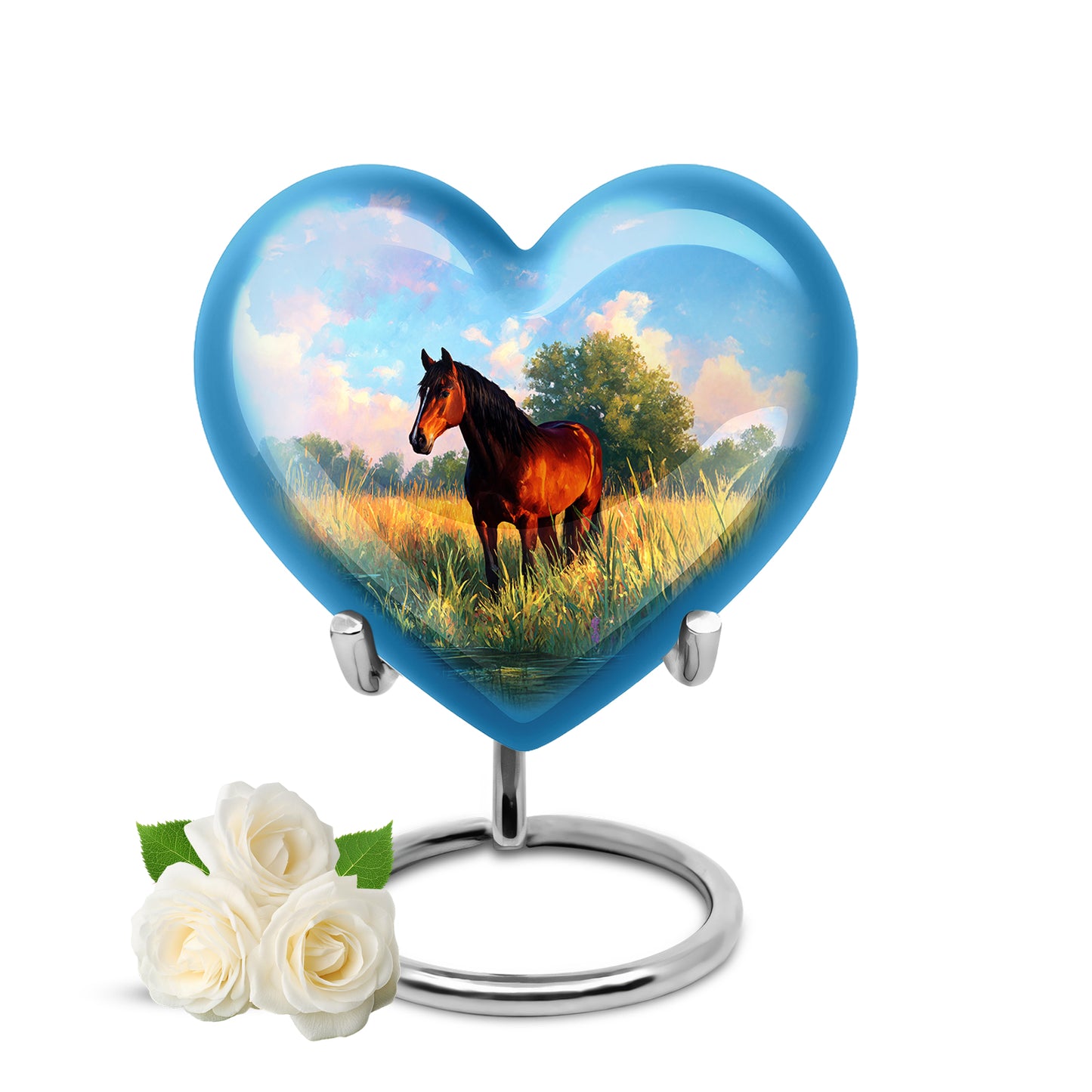 Personalized Blue Heavenly Horse Cremation Urns for Human Ashes - 10-inch, 200 cu in - Yatskia