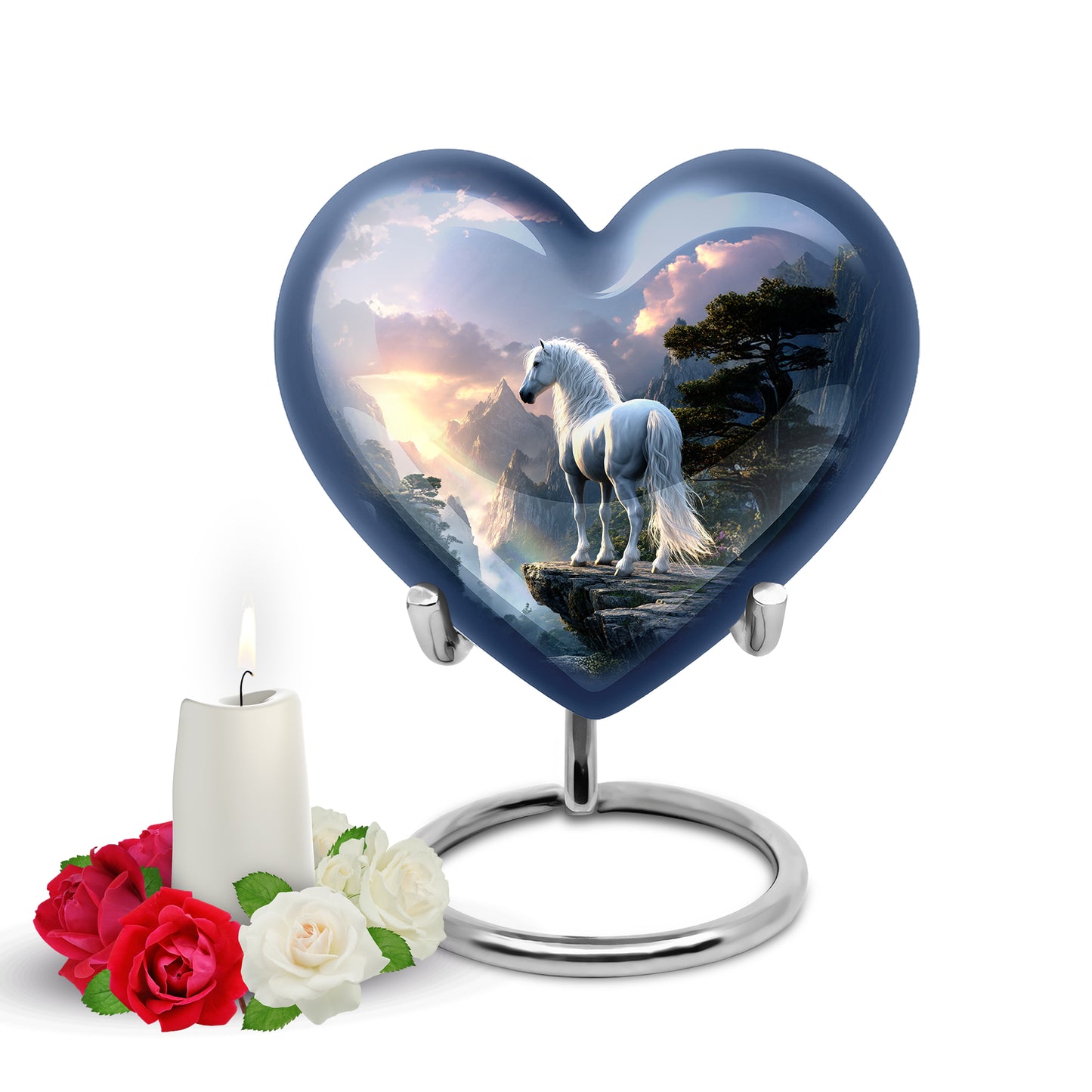 Inspiring Blue Horse Sanctuary Urn for Human Ashes - 10-inch, 200 cu in - Yatskia