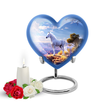 Everlasting Blue Horse Remembrance Urn for Human Ashes - 10-inch, 200 cu in - Yatskia