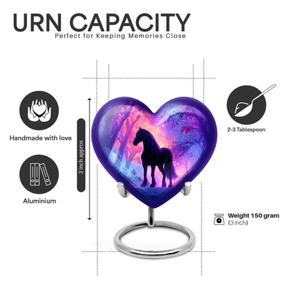 Vivid Blue Horse Cremation Urn front view showing detailed design - compassionate heart-horse combination with gentle curves - mini keepsake memorial for portion of cremation ashes