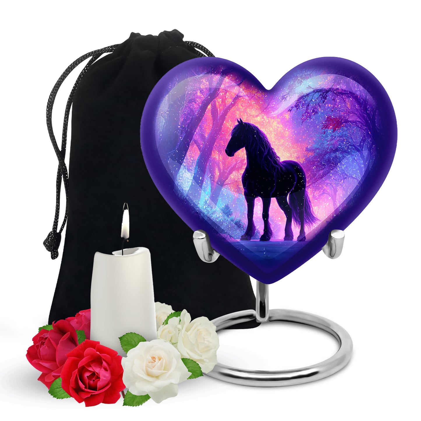 Slate Blue Horse Cremation Urn detail view - heart-shaped horse design symbolizing eternal love - full-size 10 inch 200 cubic inch adult cremation urn