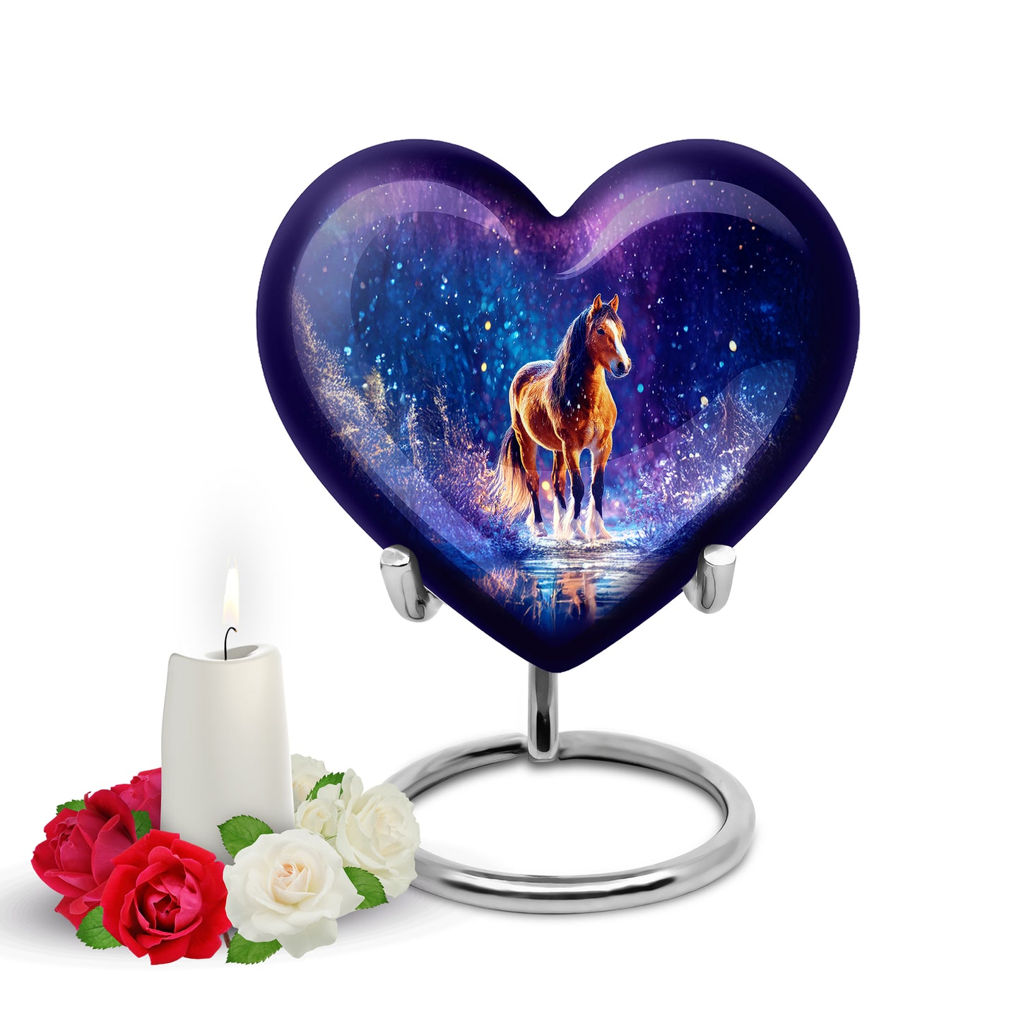 Personalized Blue Steadfast Horse Cremation Urns for Human Ashes - 10-inch, 200 cu in - Yatskia