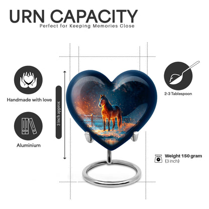 Celestial Blue Horse Cremation Urn front view showing detailed design - heart-shaped horse design symbolizing eternal love - mini keepsake memorial for portion of cremation ashes