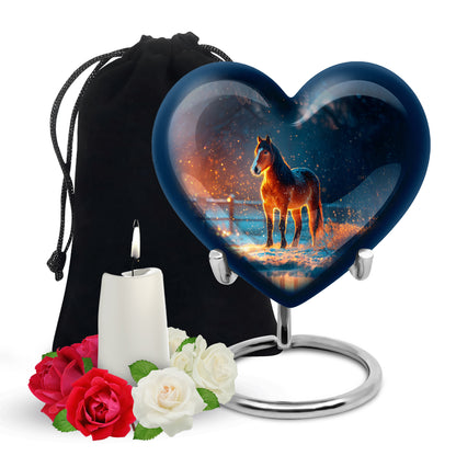 Cobalt Blue Horse Cremation Urn detail view - compassionate heart-horse combination with gentle curves - full-size 10 inch 200 cubic inch adult cremation urn