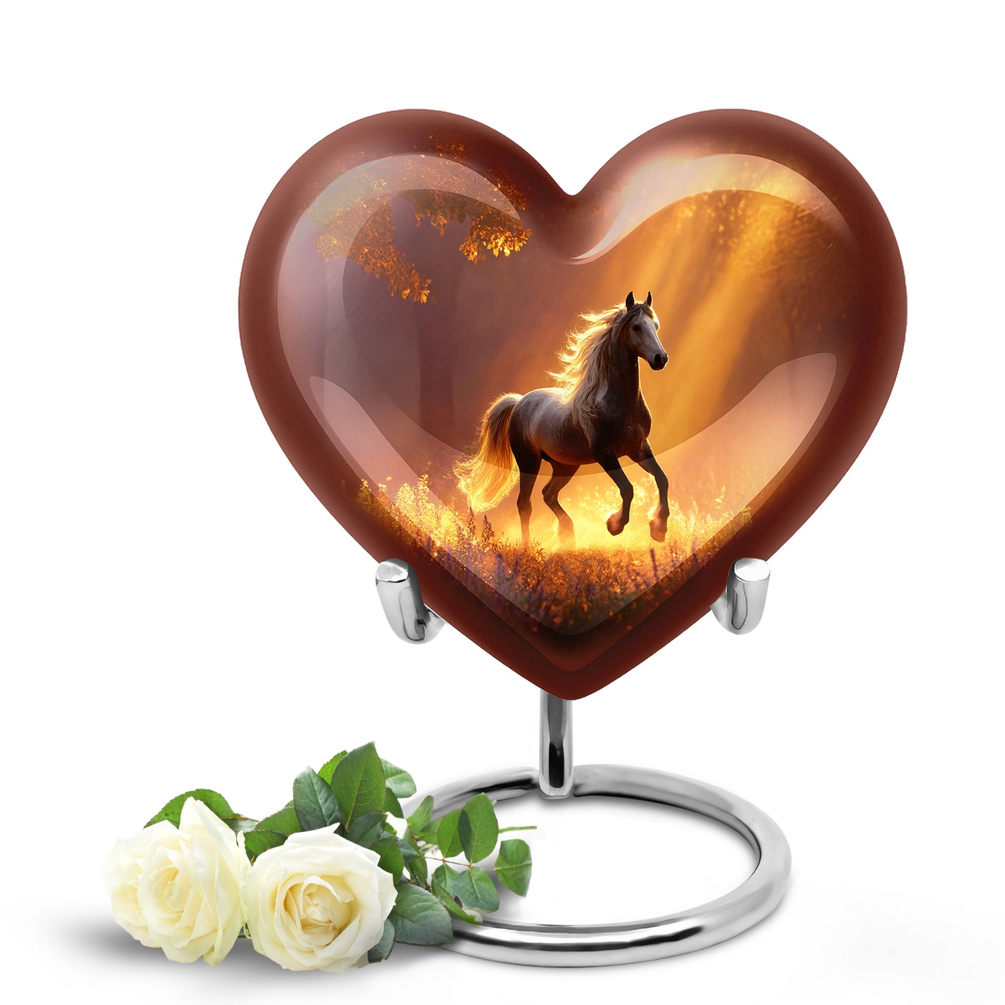 Graceful Red Horse Celebration Urn for Human Ashes - 10-inch, 200 cu in - Yatskia
