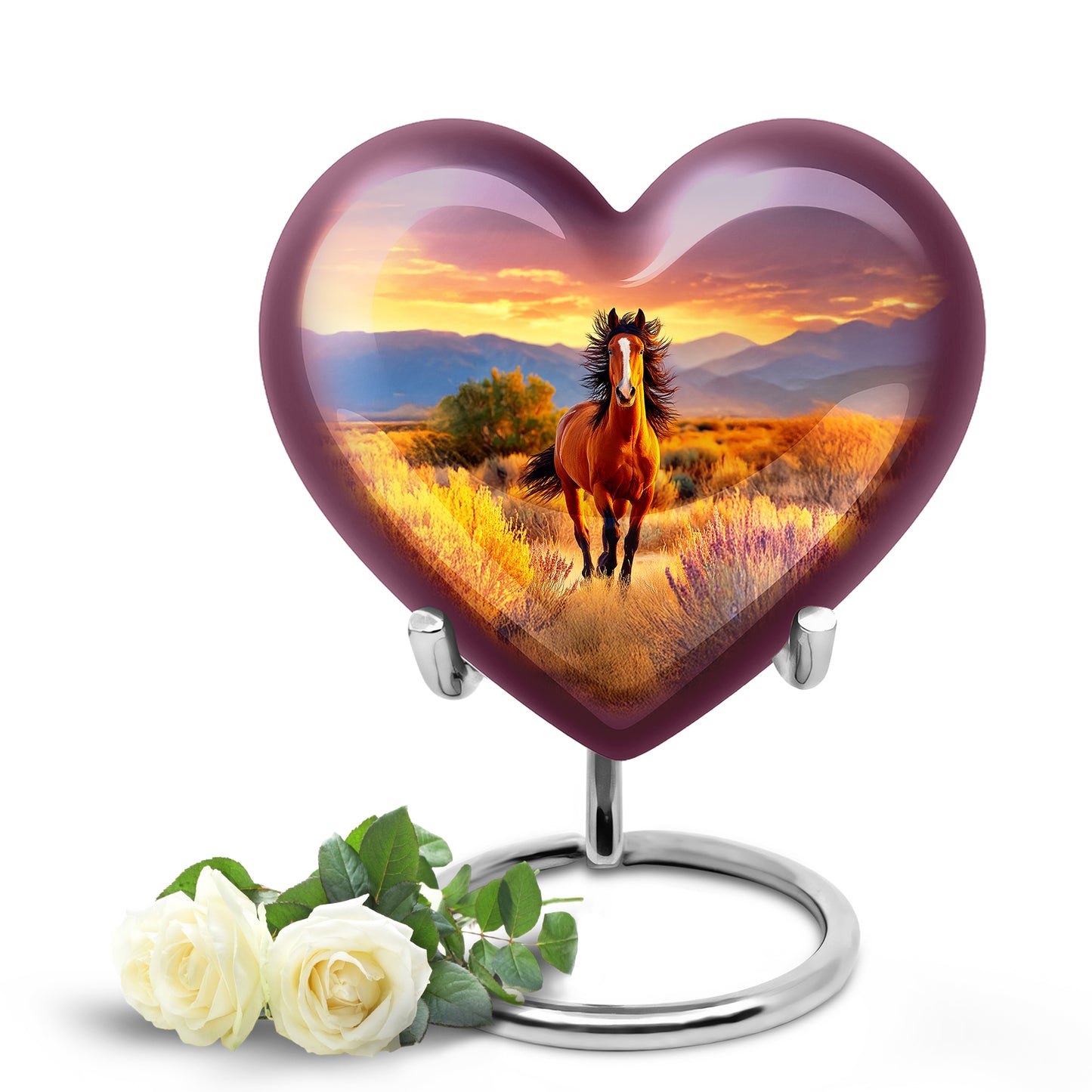 Red Breathtaking Horse Memorial Urn for Ashes - 10-inch, 200 cu in - Yatskia
