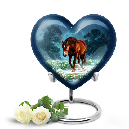 Blue Stately Horse Cremation Urns for Human Ashes - 10-inch, 200 cu in - Yatskia