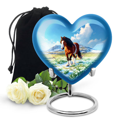 Serene Blue Horse Cremation Urn detail view - compassionate heart-horse combination with gentle curves - full-size 10 inch 200 cubic inch adult cremation urn
