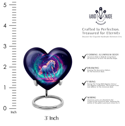Celestial Blue Horse Cremation Urn front view showing detailed design - loving heart memorial featuring horse pattern - mini keepsake memorial for portion of cremation ashes