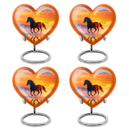 Pastel Blue Horse Cremation Urn angled view of lid and engraved motif - heart-shaped horse design symbolizing eternal love - 10 inch aluminum urn for cremated remains