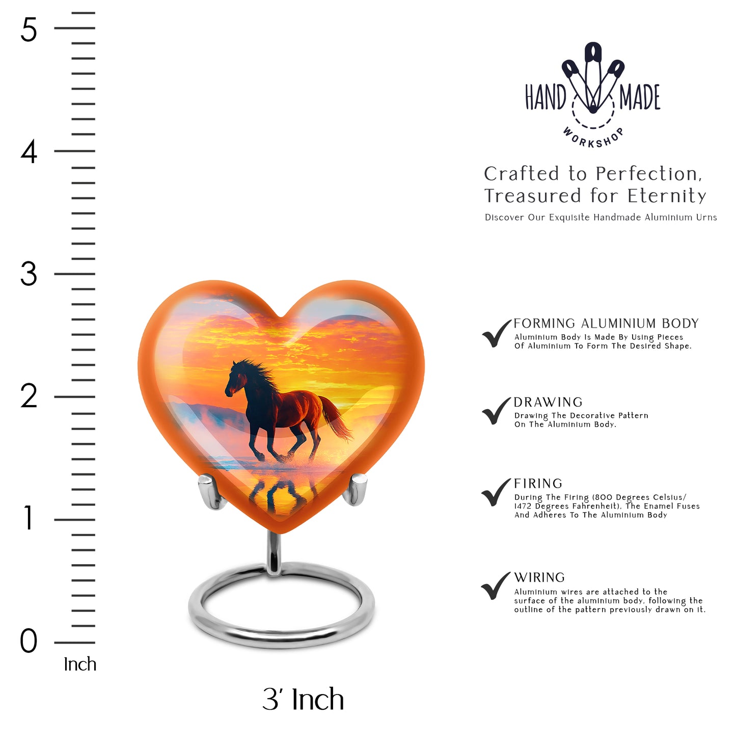 Cobalt Blue Horse Cremation Urn front view showing detailed design - compassionate heart-horse combination with gentle curves - mini keepsake memorial for portion of cremation ashes