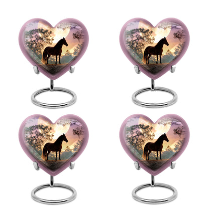 Indigo Horse Cremation Urn angled view of lid and engraved motif - heart-shaped horse design symbolizing eternal love - 10 inch aluminum urn for cremated remains