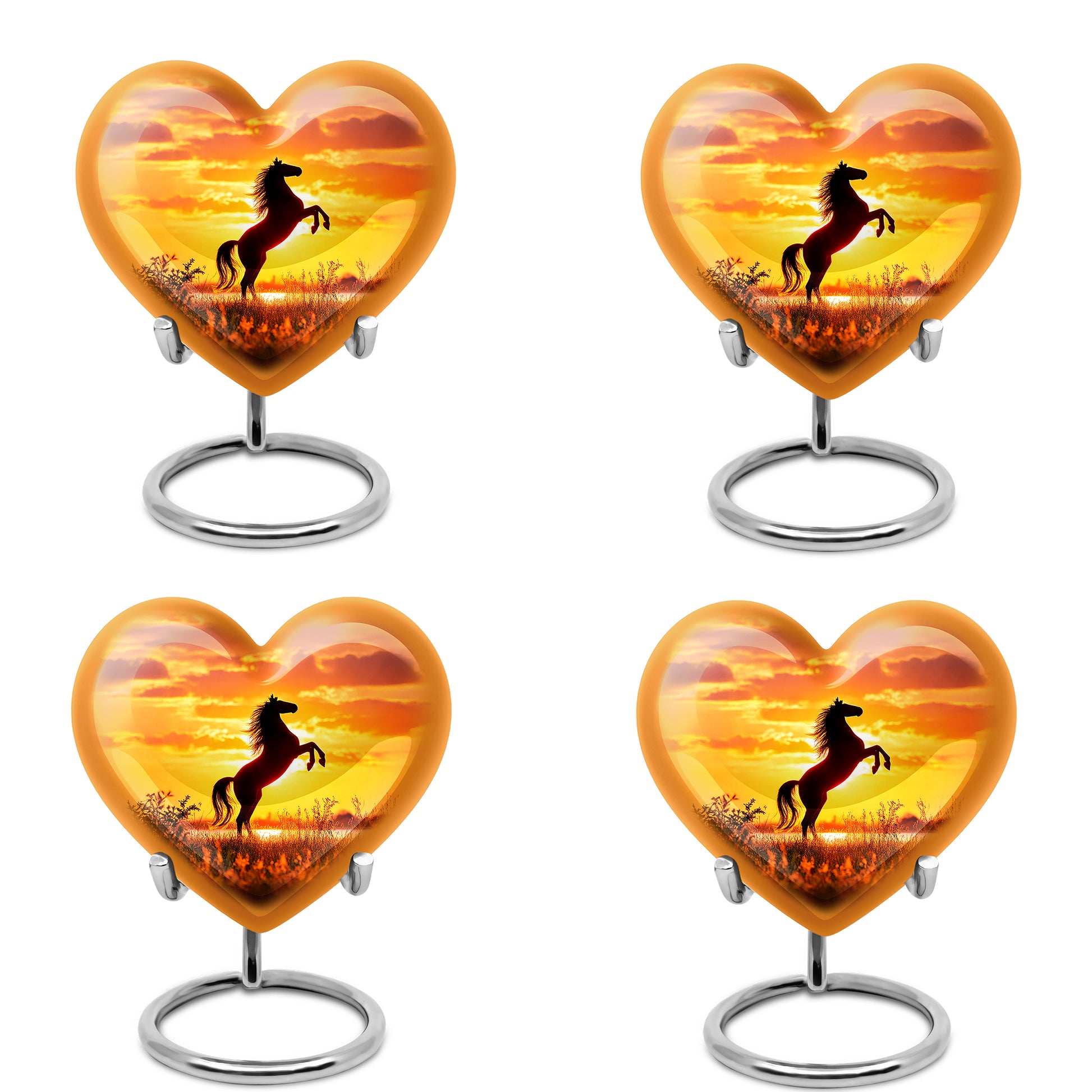 Wine Red Horse Cremation Urn angled view of lid and engraved motif - heart-shaped horse design symbolizing eternal love - 10 inch aluminum urn for cremated remains