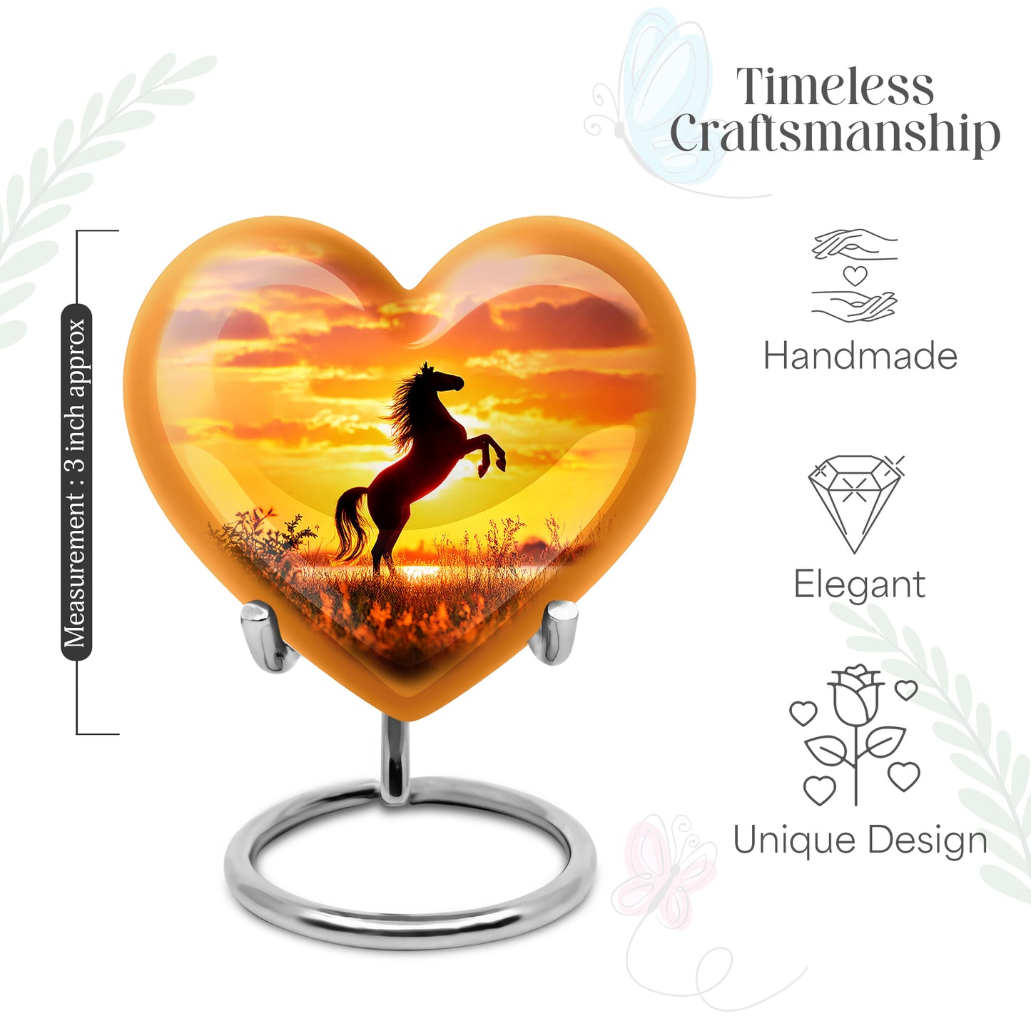 Garnet Red Horse Cremation Urn front view showing detailed design - heart-shaped horse design symbolizing eternal love - mini keepsake memorial for portion of cremation ashes