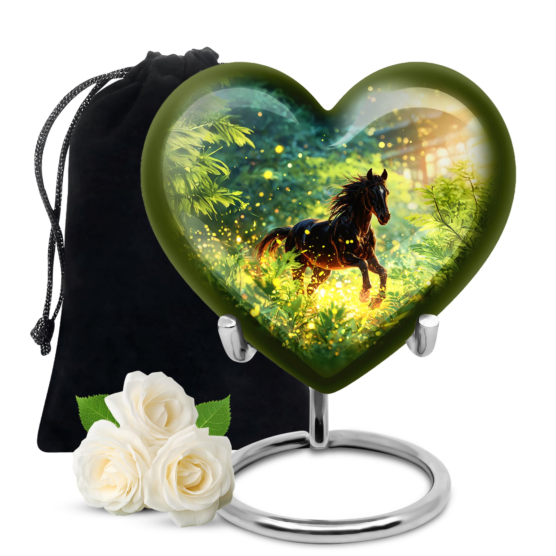 Deep Teal Horse Cremation Urn detail view - compassionate heart-horse combination with gentle curves - full-size 10 inch 200 cubic inch adult cremation urn