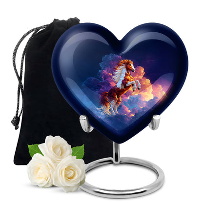 Steel Blue Horse Cremation Urn detail view - compassionate heart-horse combination with gentle curves - full-size 10 inch 200 cubic inch adult cremation urn