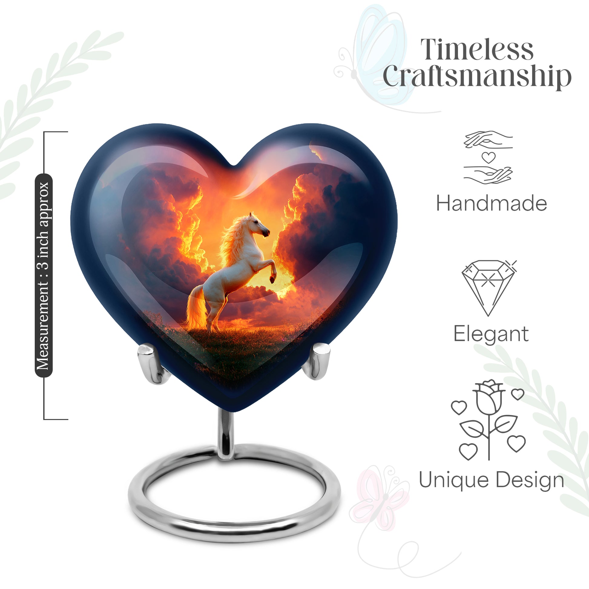 Rich Red Horse Cremation Urn front view showing detailed design - compassionate heart-horse combination with gentle curves - mini keepsake memorial for portion of cremation ashes