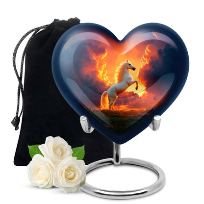 Garnet Red Horse Cremation Urn detail view - heart-shaped horse design symbolizing eternal love - full-size 10 inch 200 cubic inch adult cremation urn