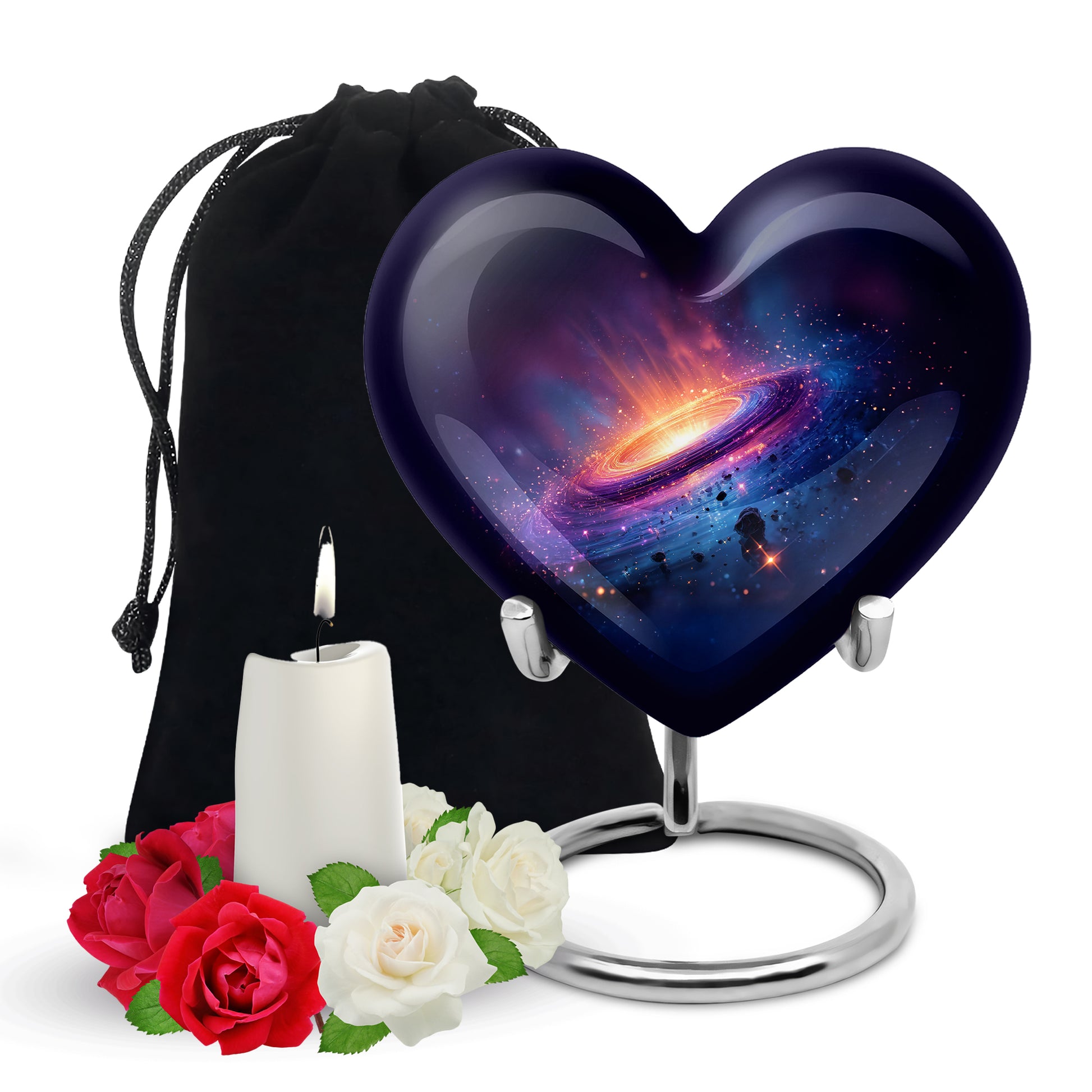 Indigo Galaxy Cremation Urn detail view - heart-shaped galaxy design symbolizing eternal love - full-size 10 inch 200 cubic inch adult cremation urn