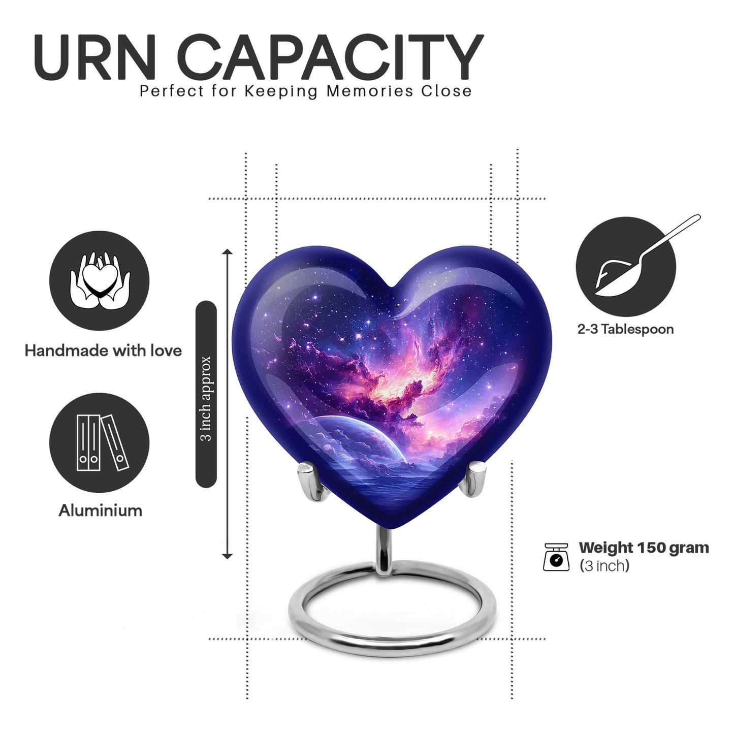 Serene Blue Galaxy Cremation Urn front view showing detailed design - compassionate heart-galaxy combination with gentle curves - mini keepsake memorial for portion of cremation ashes
