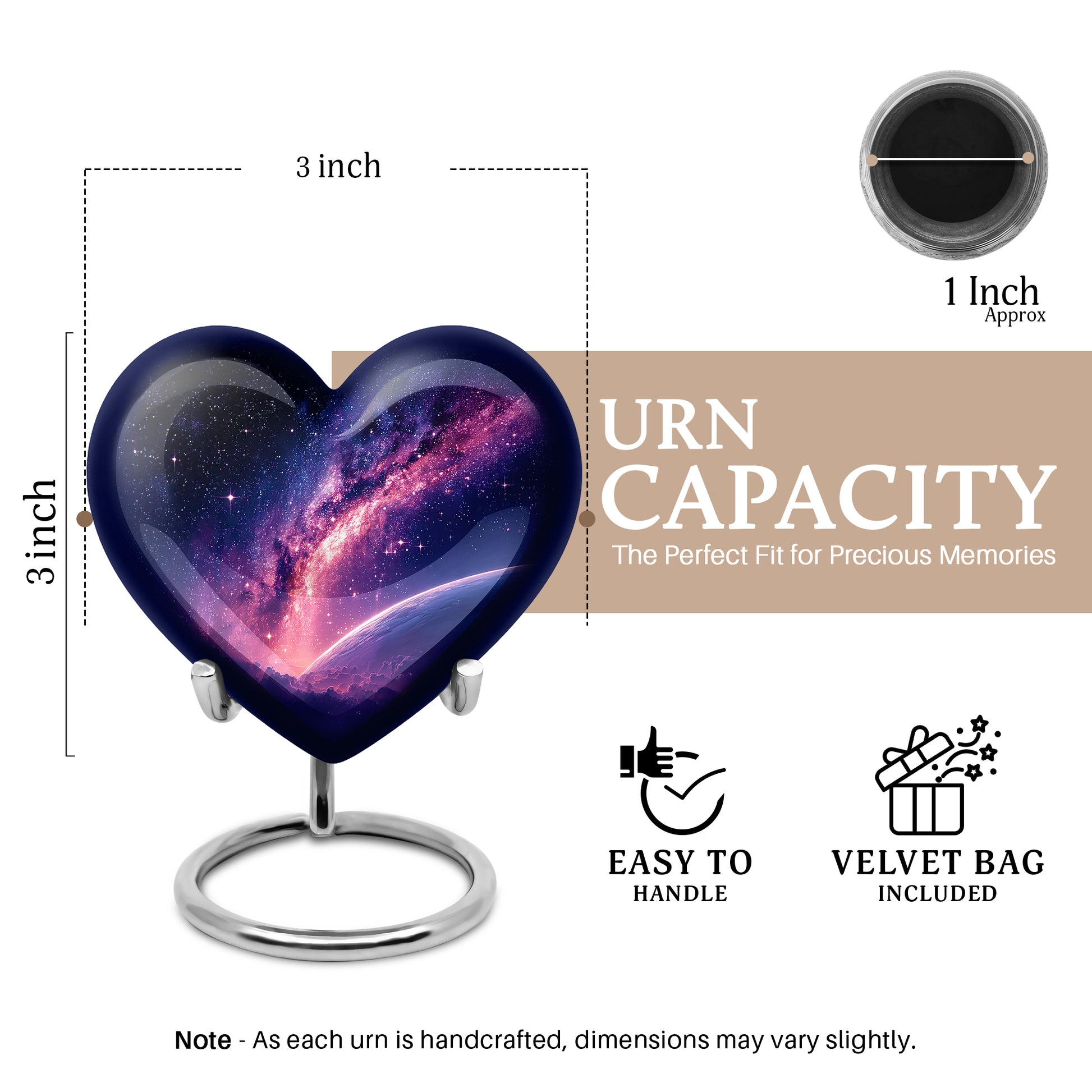 Misty Blue Galaxy Cremation Urn front view showing detailed design - heart-shaped galaxy design symbolizing eternal love - mini keepsake memorial for portion of cremation ashes