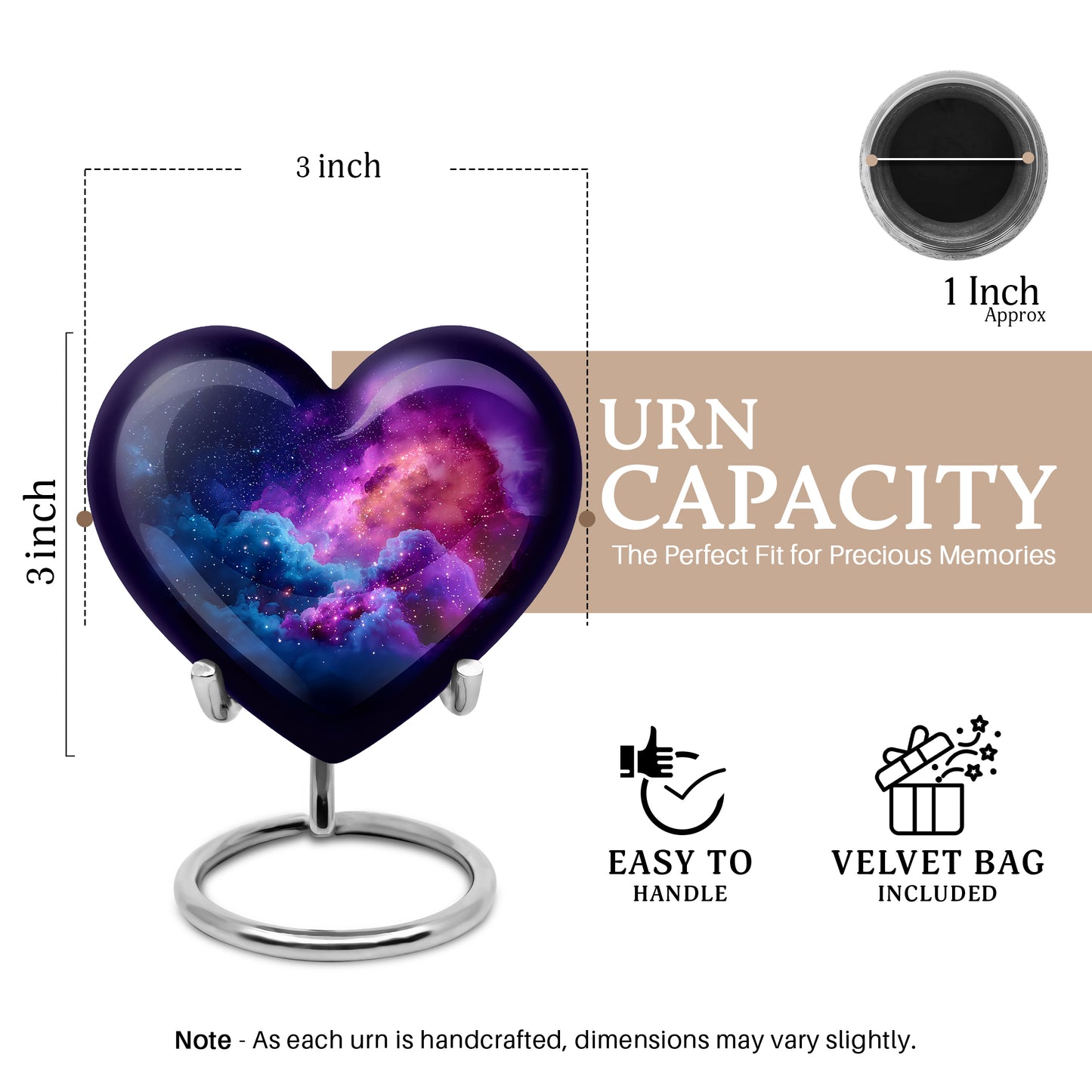 Misty Blue Galaxy Cremation Urn front view showing detailed design - heart-shaped galaxy design symbolizing eternal love - mini keepsake memorial for portion of cremation ashes